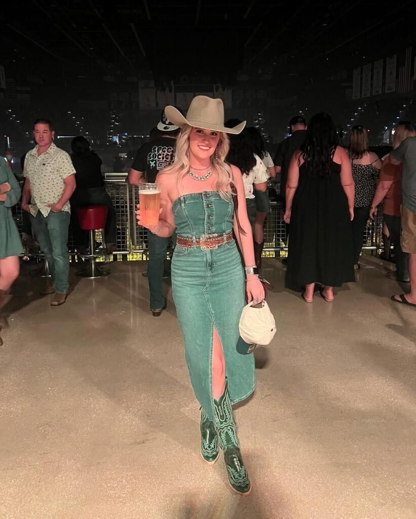 Denim Strapless Dress for Zach Bryan Concert