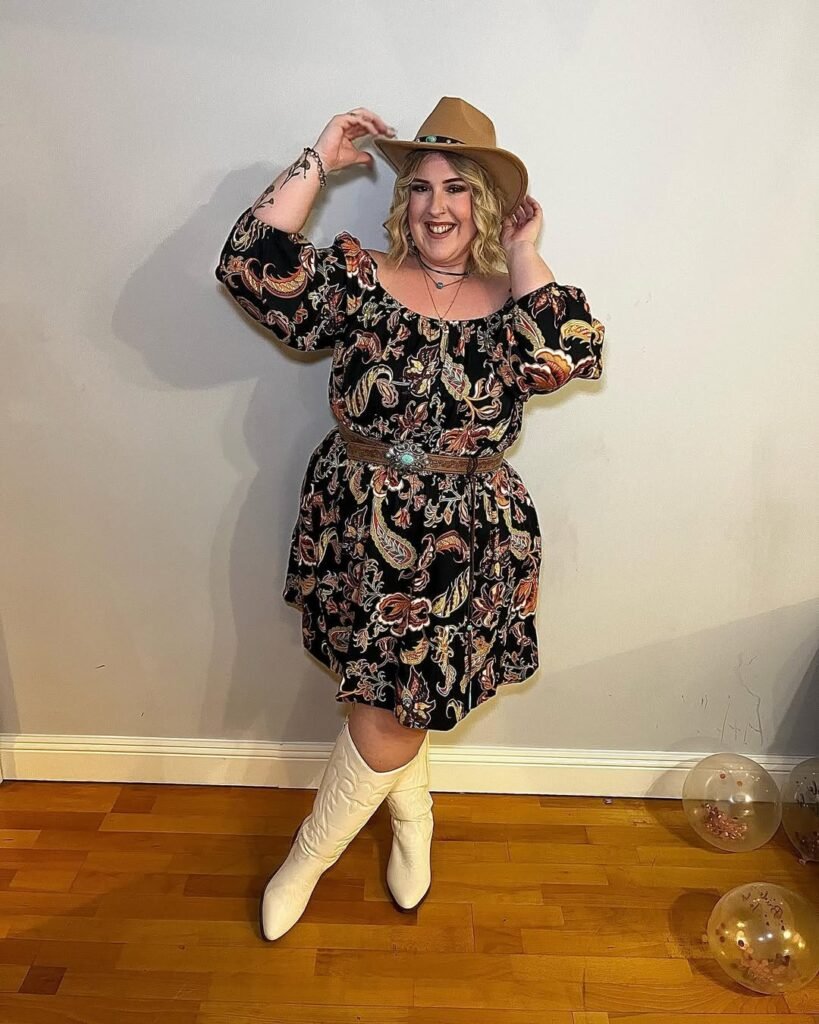 Floral Cowgirl Dress With Boots