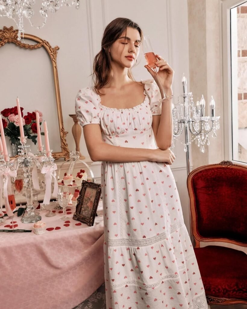 Midi Dress with Classic Coquette Romance