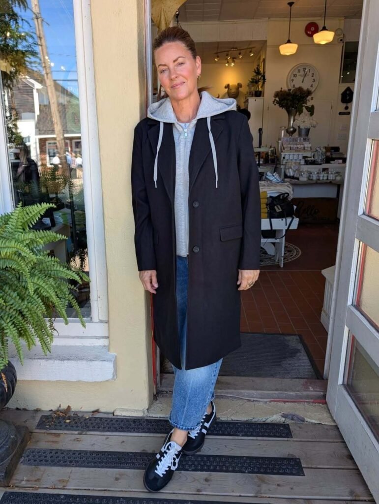 Tailored Long Coat with Hoodie Layer