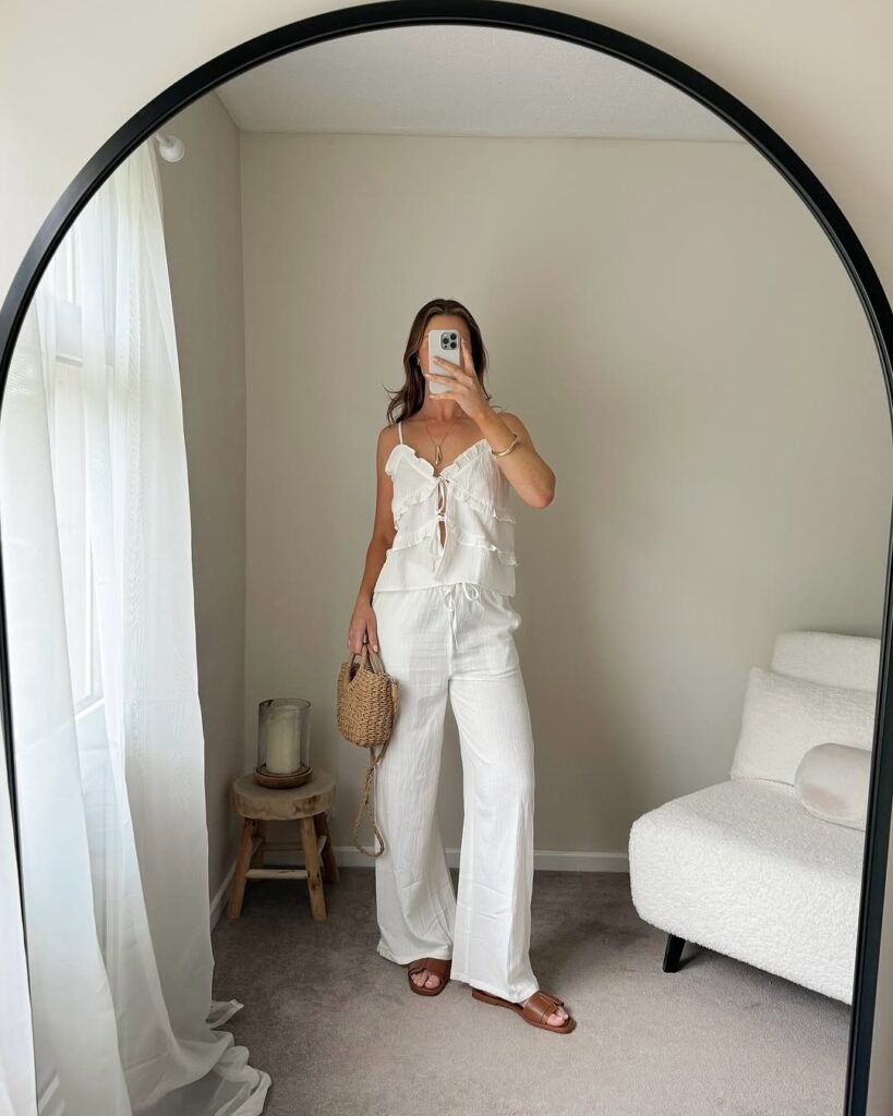 Ruffled Top with Wide Leg Pants