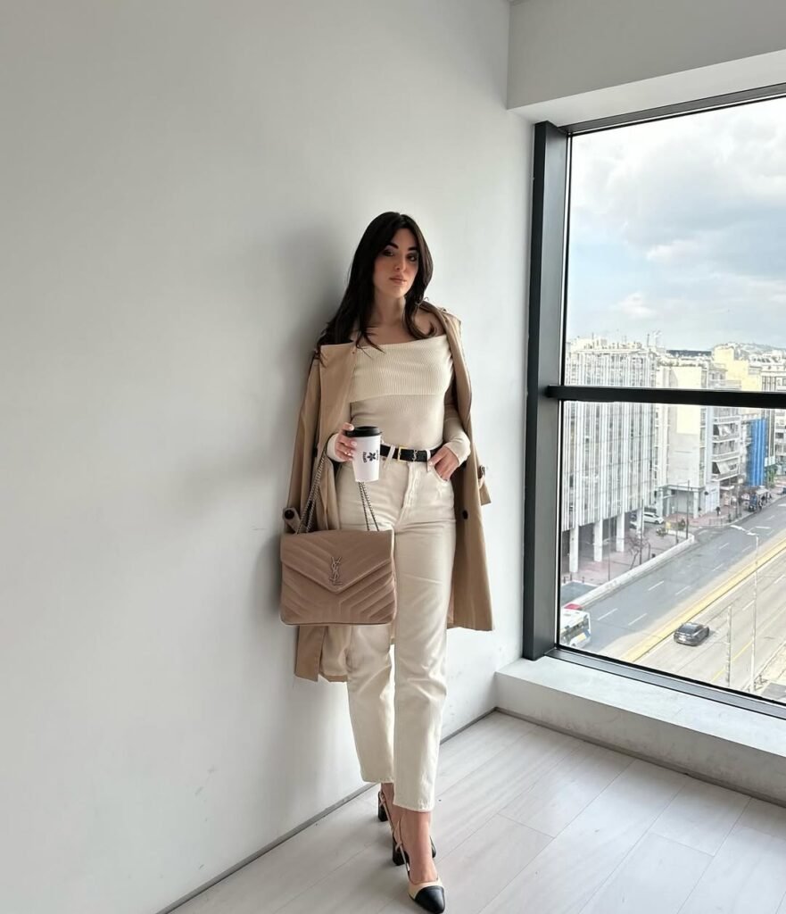 Beige Trench & White Jeans