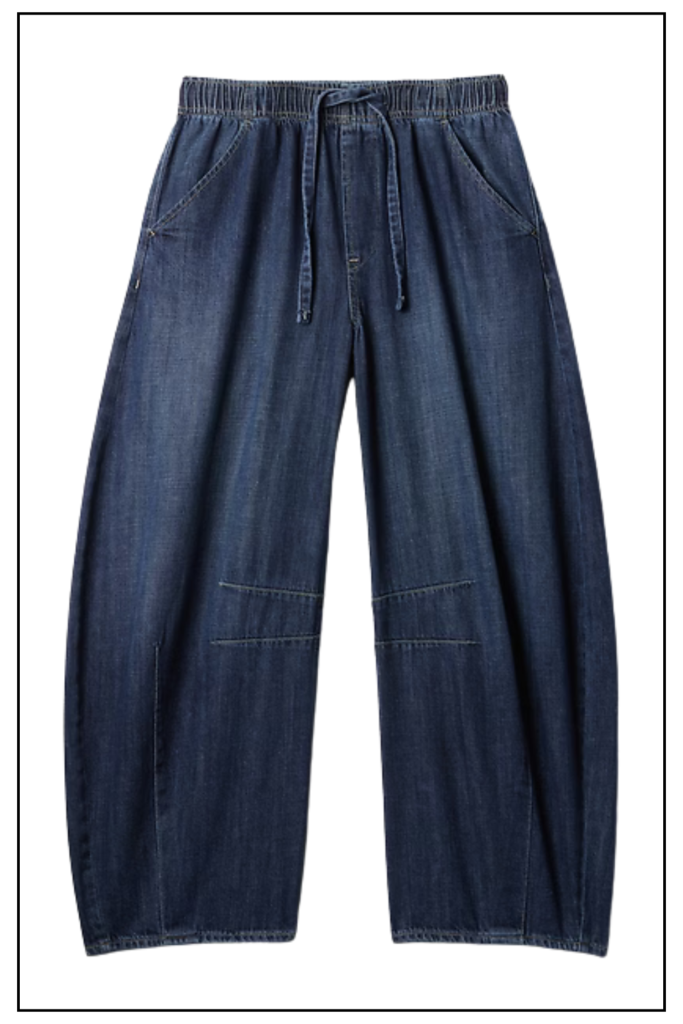 Wide-Leg Drawstring Denim Pants Women