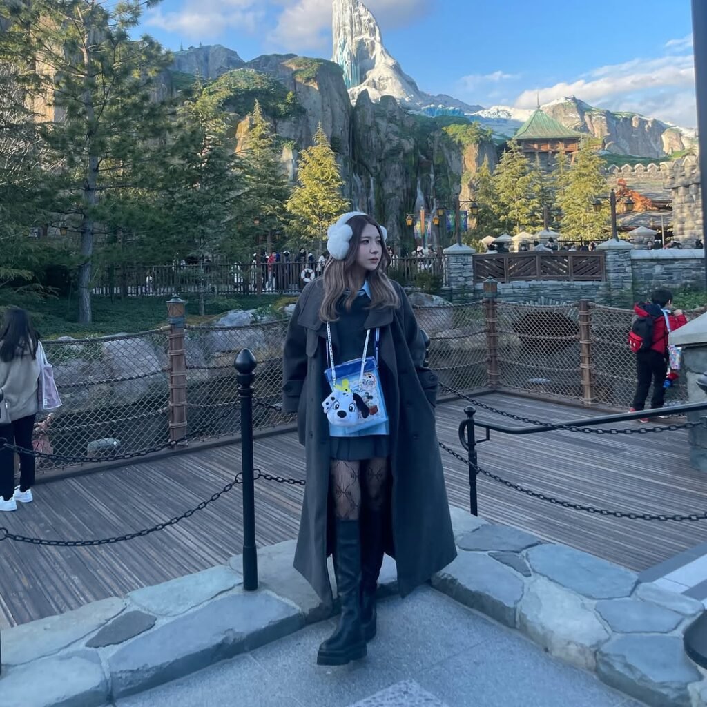 Charcoal Long Coat with Cozy Winter Accessories