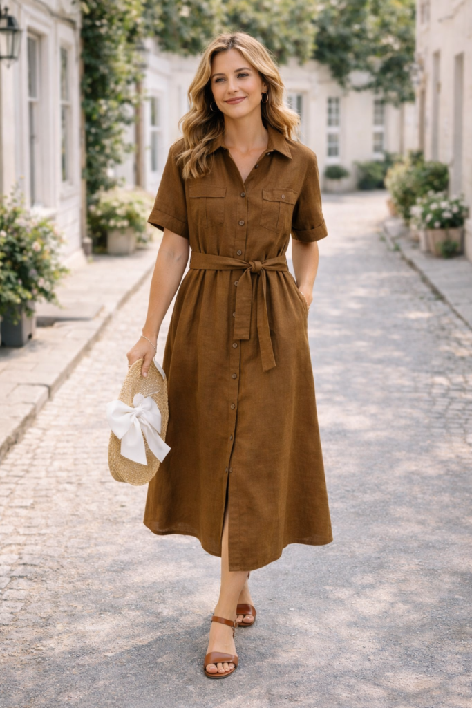 Summer Effortless Belted Shirt Dress Look