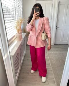 Textured Pink Blazer Stylish Outfit