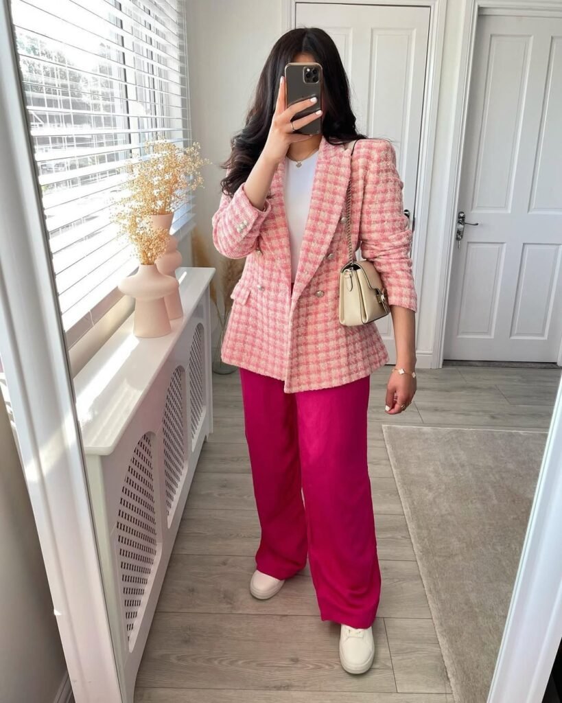 Textured Pink Blazer Stylish Outfit