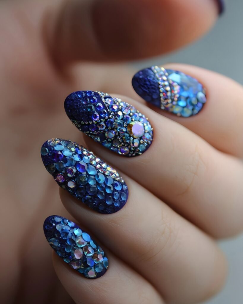 Blue nail with stone