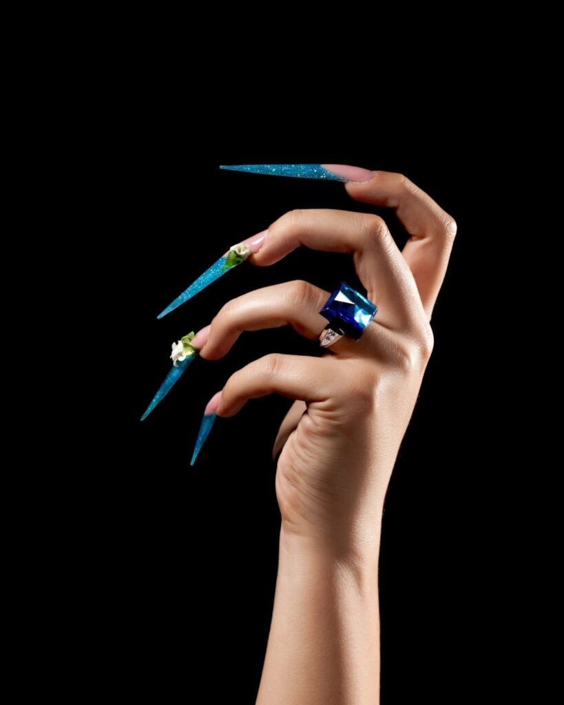 Long Ocean Blue Nails
