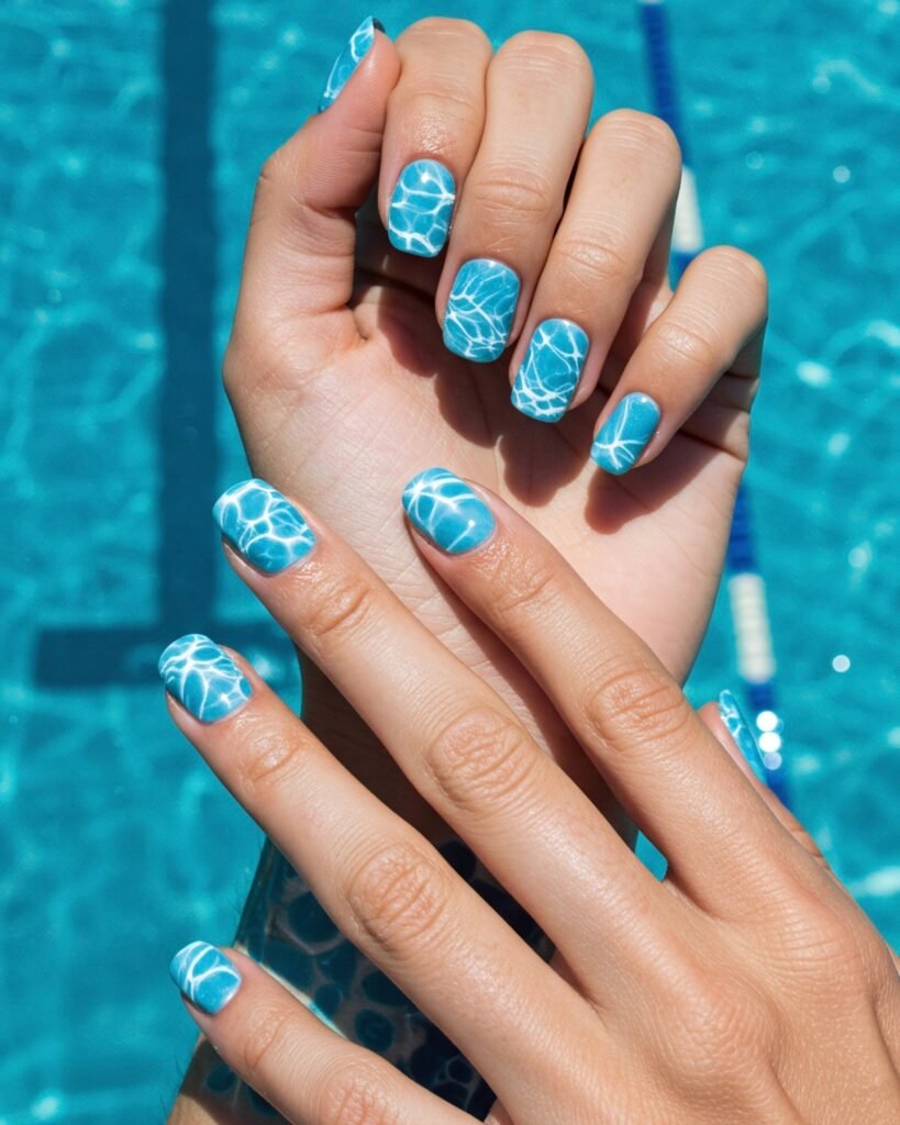 Marble Nails In Blue Color