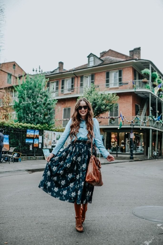 Classic Skirt And Boots Outfit